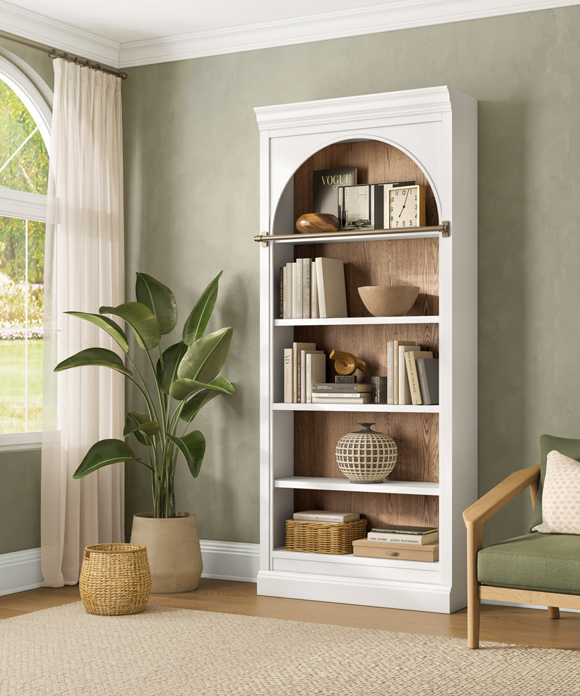 Martin Furniture - Albany - Contemporary 94" Tall Arched Wood Bookcase, Storage Organizer, Office Shelving, Fully Assembled, White - IMAL4094 view 7