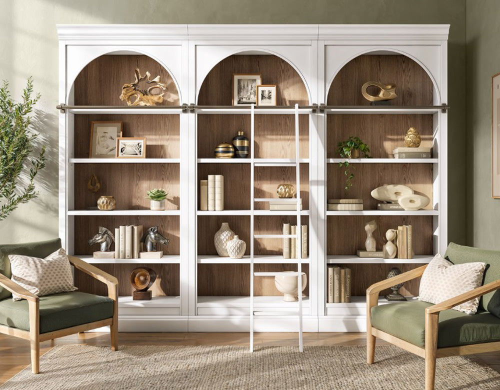 Martin Furniture - Albany - Contemporary 94" Tall Three Piece Arched Wood Bookcase Wall, Office Shelving, Fully Assembled, White - IMAL4094KIT3 view 8