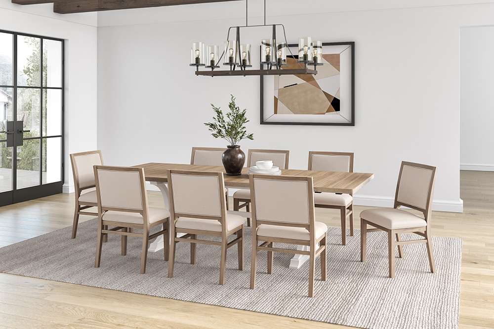 Martin Furniture - Bluff Point - Modern Wood Rectangular Trestle Base Kitchen Dining Table and Eight Chairs, Brown - IMBL7842KIT9 veiw 1
