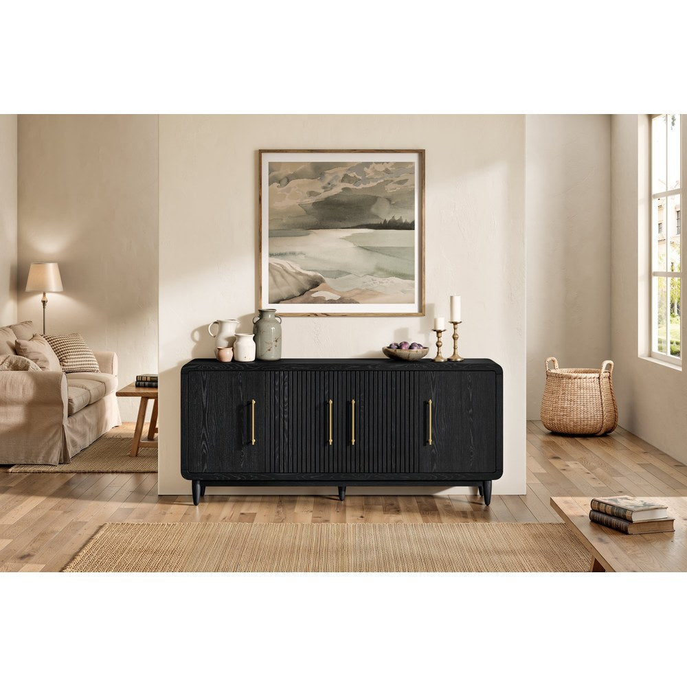 Martin Furniture - Camden - 72" TV Console, Modern, Four Door Entertainment Stand, Wood Accent Cabinet/Credenza, Fully Assembled, Black - IMCN370B view 1