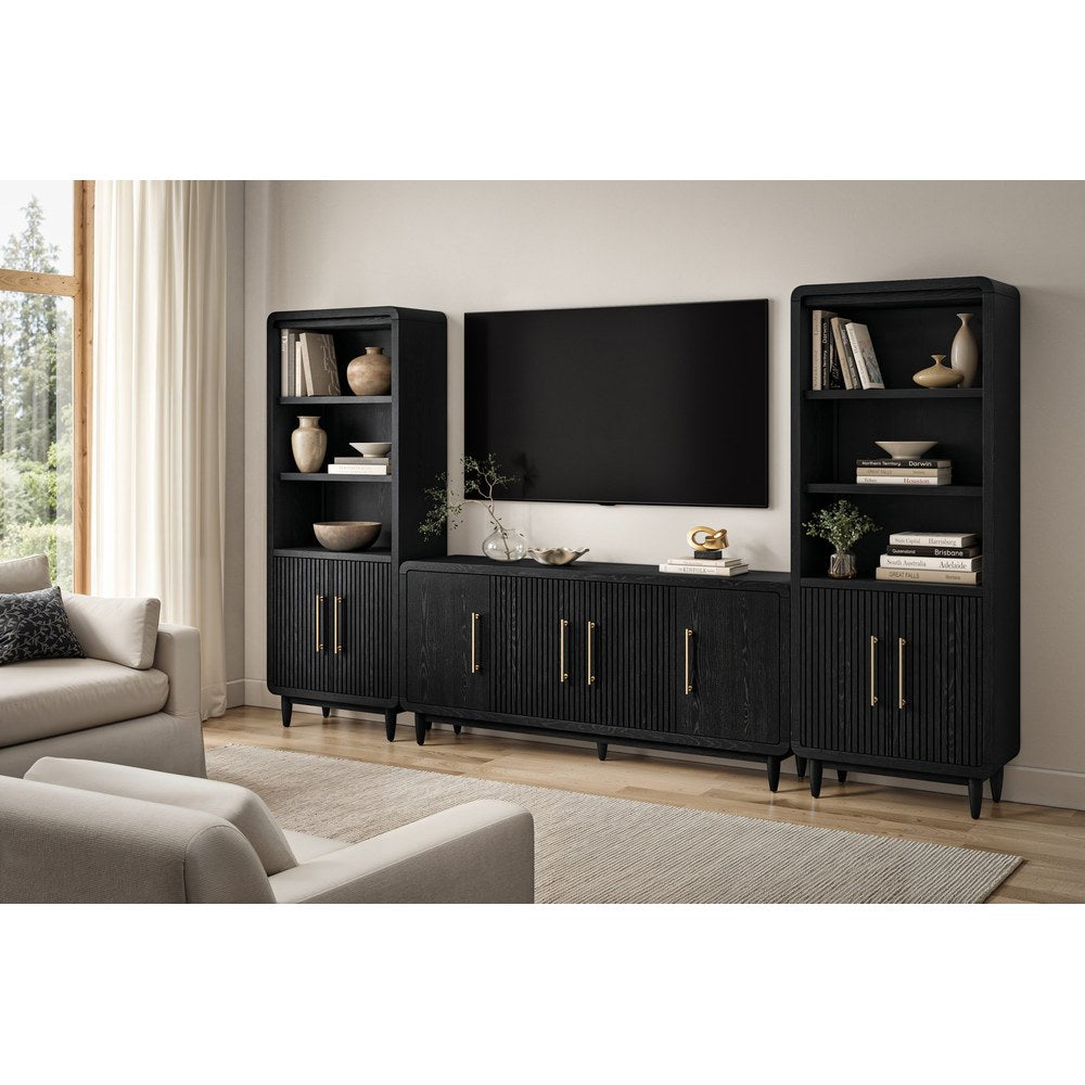Martin Furniture - Camden - Modern 72" TV Console with Two Bookcases, Four Door Entertainment Stand, Wood Accent Cabinet/Credenza, Fully Assembled, Black - IMCN370BKIT view 1