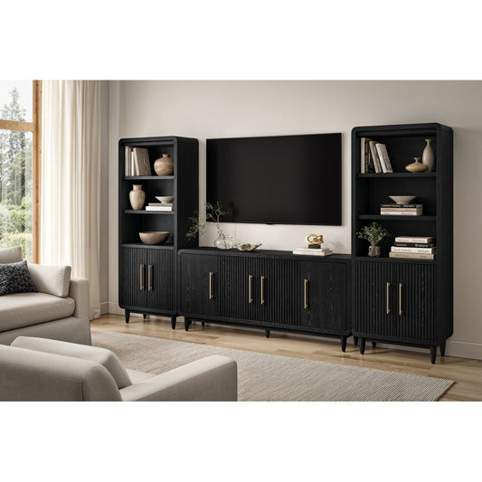 Martin Furniture - Camden - Modern 72" TV Console with Two Bookcases, Four Door Entertainment Stand, Wood Accent Cabinet/Credenza, Fully Assembled, Black - IMCN370BKIT view 1