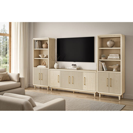 Martin Furniture - Camden - Modern 72" TV Console with Two Bookcases, Four Door Entertainment Stand, Wood Accent Cabinet/Credenza, Fully Assembled, White - IMCN370WKIT view 1