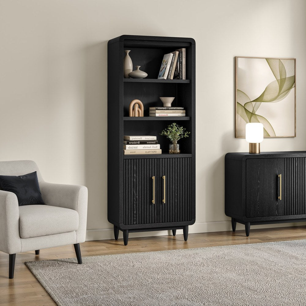 Martin Furniture - Camden - Modern Wood Bookcase With Doors, Office/Entertainment Shelving, Entertainment Storage, Storage Cabinet, Fully Assembled, Black - IMCN3076DB view 1