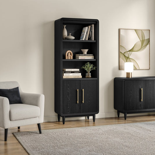 Martin Furniture - Camden - Modern Wood Bookcase With Doors, Office/Entertainment Shelving, Entertainment Storage, Storage Cabinet, Fully Assembled, Black - IMCN3076DB view 1