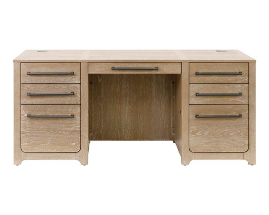 Martin Furniture - Canyon Drive - Modern Wood Double Pedestal Executive Desk, Writing Table, Office Storage, Fully Assembled, Light Brown - IMCD680 veiw 2