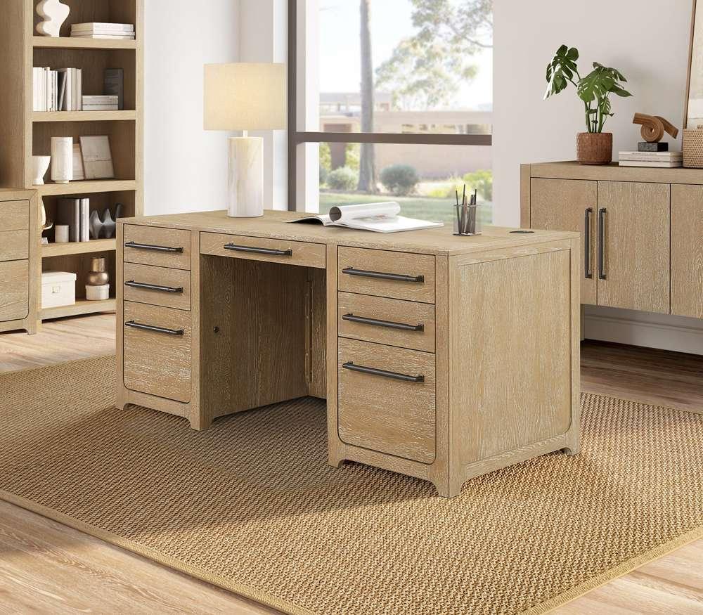 Martin Furniture - Canyon Drive - Modern Wood Double Pedestal Executive Desk, Writing Table, Office Storage, Fully Assembled, Light Brown - IMCD680 veiw 3