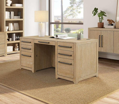 Martin Furniture - Canyon Drive - Modern Wood Double Pedestal Executive Desk, Writing Table, Office Storage, Fully Assembled, Light Brown - IMCD680 veiw 3