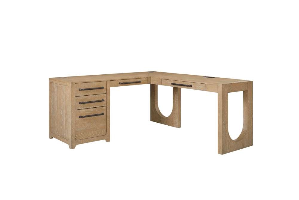 Martin Furniture - Canyon Drive - Modern Wood L-Shape Pedestal Desk with RHF Open Return, Corner Office Desk, Storage Table, Light Brown - IMCD684 veiw 1