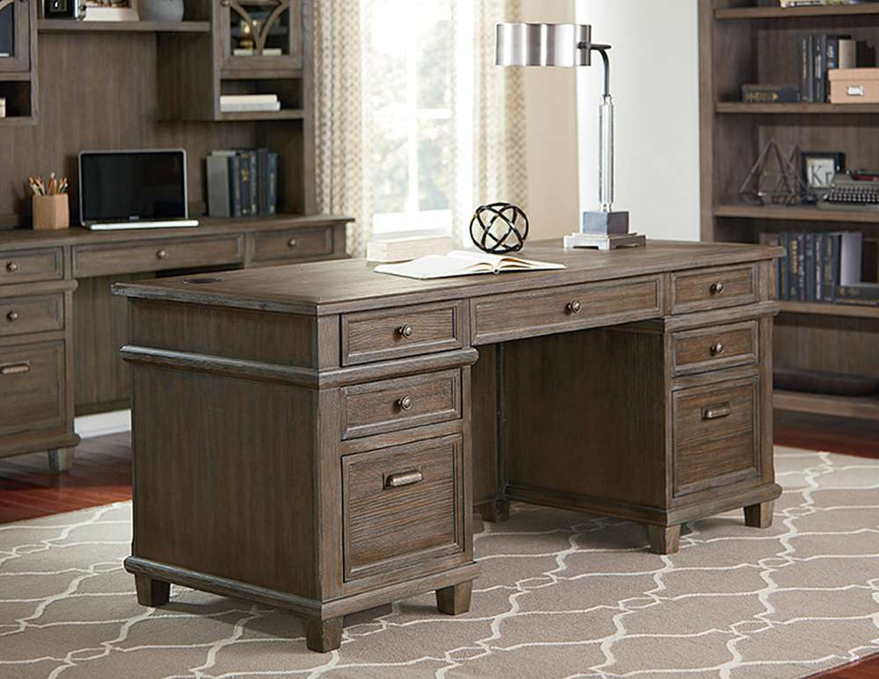 Martin Furniture - Carson Wood Double Pedestal Executive Desk, Gray ...