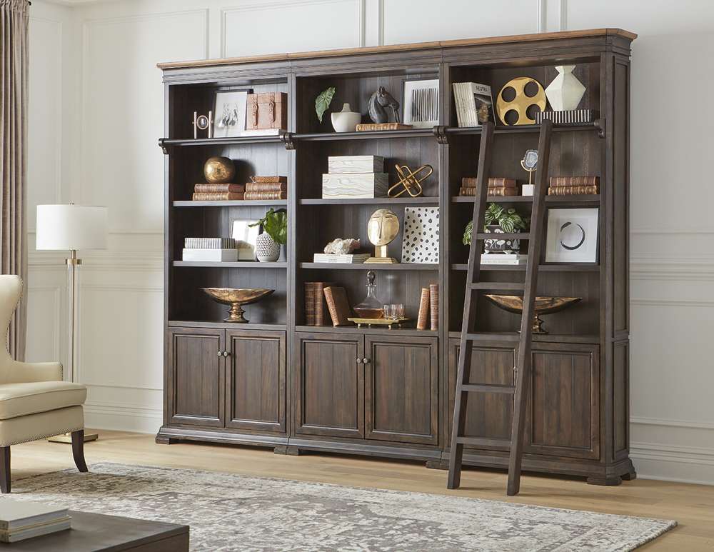 Martin Furniture - Sonoma Executive Bookcase Wall With Wood Ladder Set, Brown - IMSA4094-KIT veiw 2