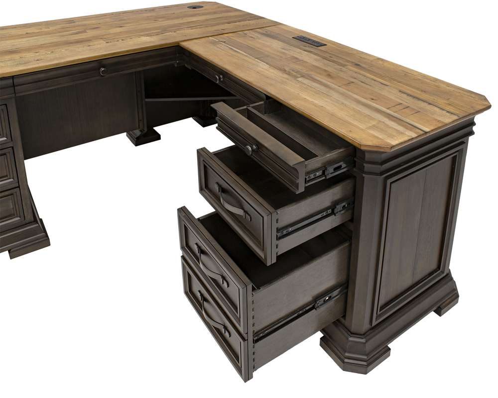 Martin Furniture - Sonoma Executive L-Desk & Return With Solid Wood Plank Tops, Brown - IMSA684R-KIT veiw 6