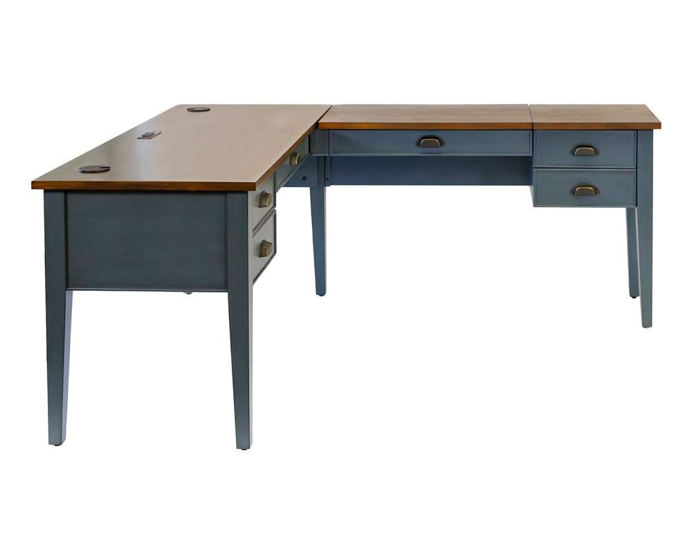 Martin Furniture - Fairmont - Farmhouse Wood Half-Pedestal Writing Desk and Return, Open L-Shaped Table and Return, Blue - IMFT664RB-KIT view 2