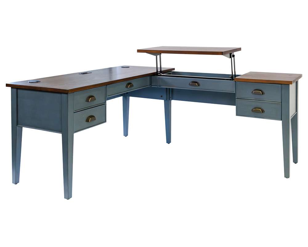 Martin Furniture - Fairmont - Farmhouse Wood Half-Pedestal Writing Desk and Return, Open L-Shaped Table and Return, Blue - IMFT664RB-KIT view 9