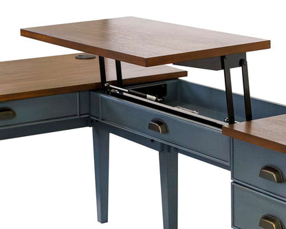 Martin Furniture - Fairmont - Farmhouse Wood Half-Pedestal Writing Desk and Return, Open L-Shaped Table and Return, Blue - IMFT664RB-KIT view 10