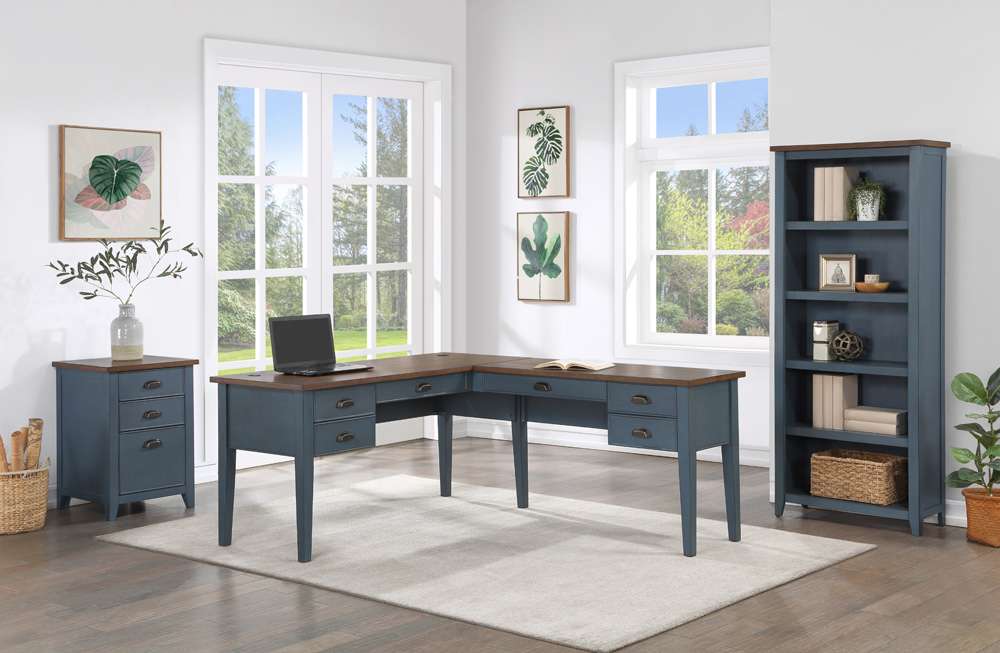 Martin Furniture - Fairmont - Farmhouse Wood Half-Pedestal Writing Desk and Return, Open L-Shaped Table and Return, Blue - IMFT664RB-KIT view 12