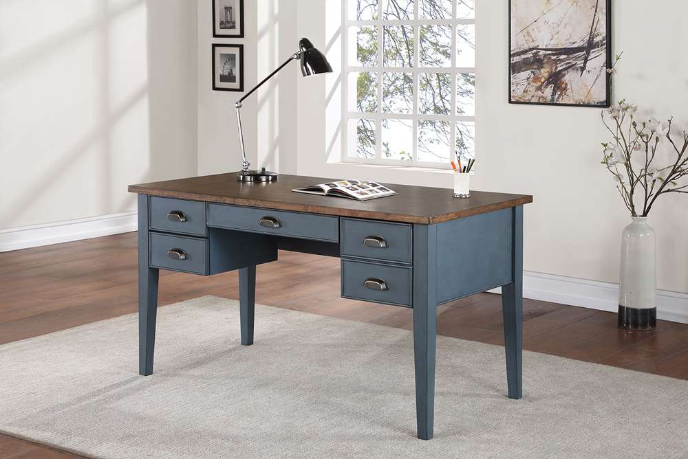 Martin Furniture - Soho Farmhouse Half Pedestal Executive Desk, Blue - IMFT660B veiw 2