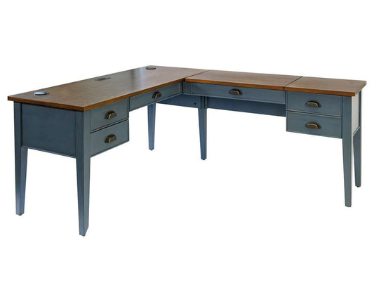 Martin Furniture - Fairmont - Farmhouse Wood Half-Pedestal Writing Desk and Return, Open L-Shaped Table and Return, Blue - IMFT664RB-KIT veiw 1