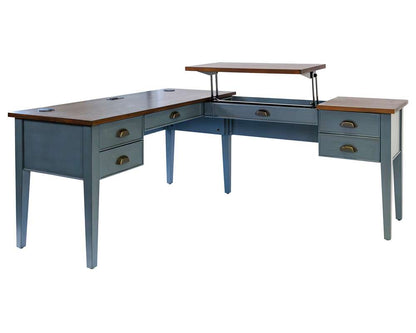Martin Furniture - Fairmont - Farmhouse Wood Half-Pedestal Writing Desk and Return, Open L-Shaped Table and Return, Blue - IMFT664RB-KIT veiw 4