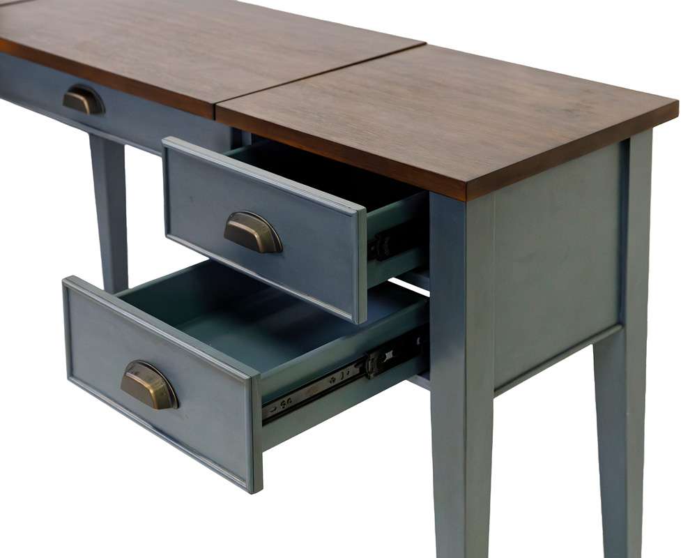 Martin Furniture - Fairmont - Farmhouse Wood Half-Pedestal Writing Desk and Return, Open L-Shaped Table and Return, Blue - IMFT664RB-KIT veiw 6