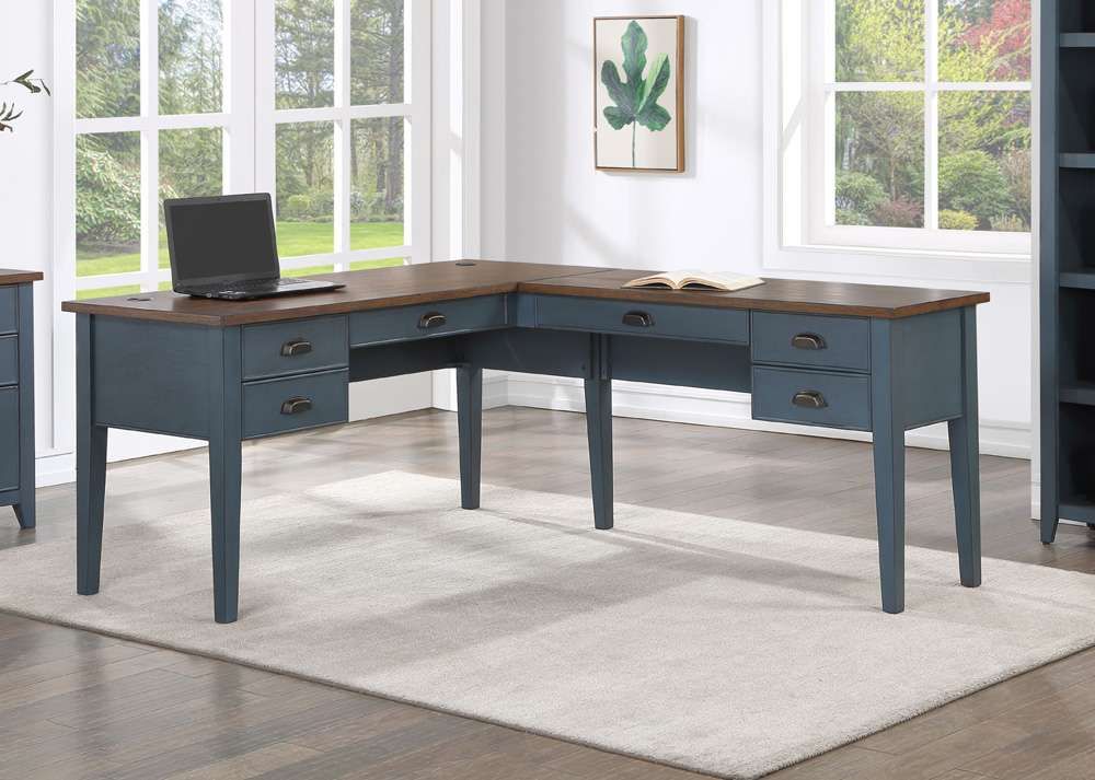 Martin Furniture - Fairmont - Farmhouse Wood Half-Pedestal Writing Desk and Return, Open L-Shaped Table and Return, Blue - IMFT664RB-KIT veiw 8
