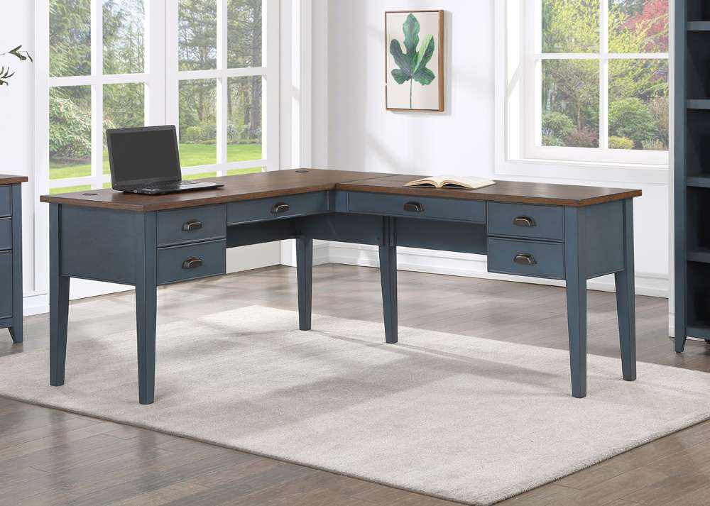 Martin Furniture - Fairmont - Farmhouse Wood Half-Pedestal Writing Desk and Return, Open L-Shaped Table and Return, Blue - IMFT664RB-KIT veiw 13
