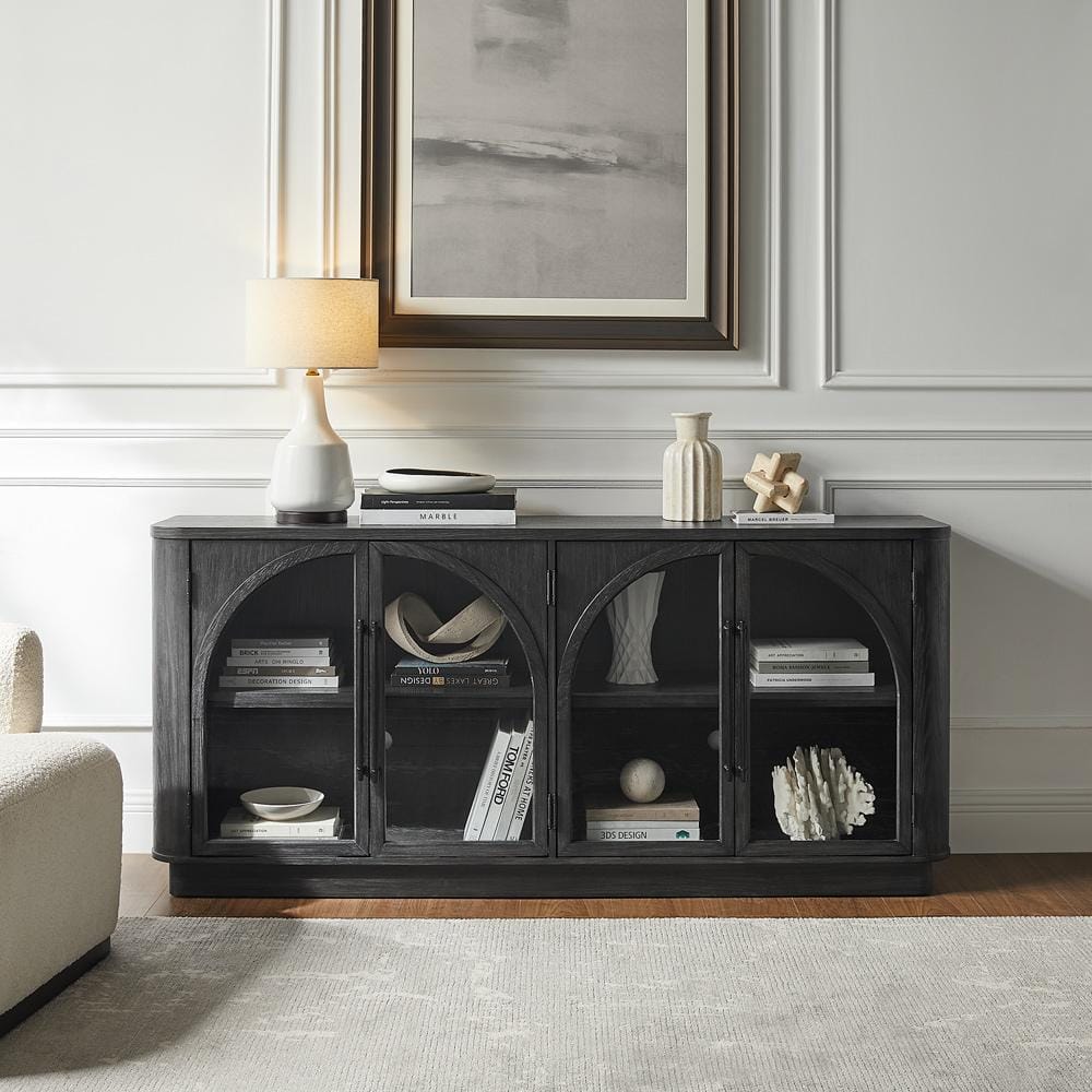 Martin Furniture - Harper - Modern, Contemporary Wood 70in Console with glass doors, TV Stand, Accent Cabinet, Entryway Console, Fully Assembled, Black - IMHP370B veiw 4