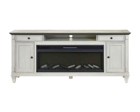 Martin Furniture - Hartford 76 in Traditional Fireplace Console, Entertainment Storage, TV Stand, Fully Assembled, Antique White - IMHF370FPW veiw 2