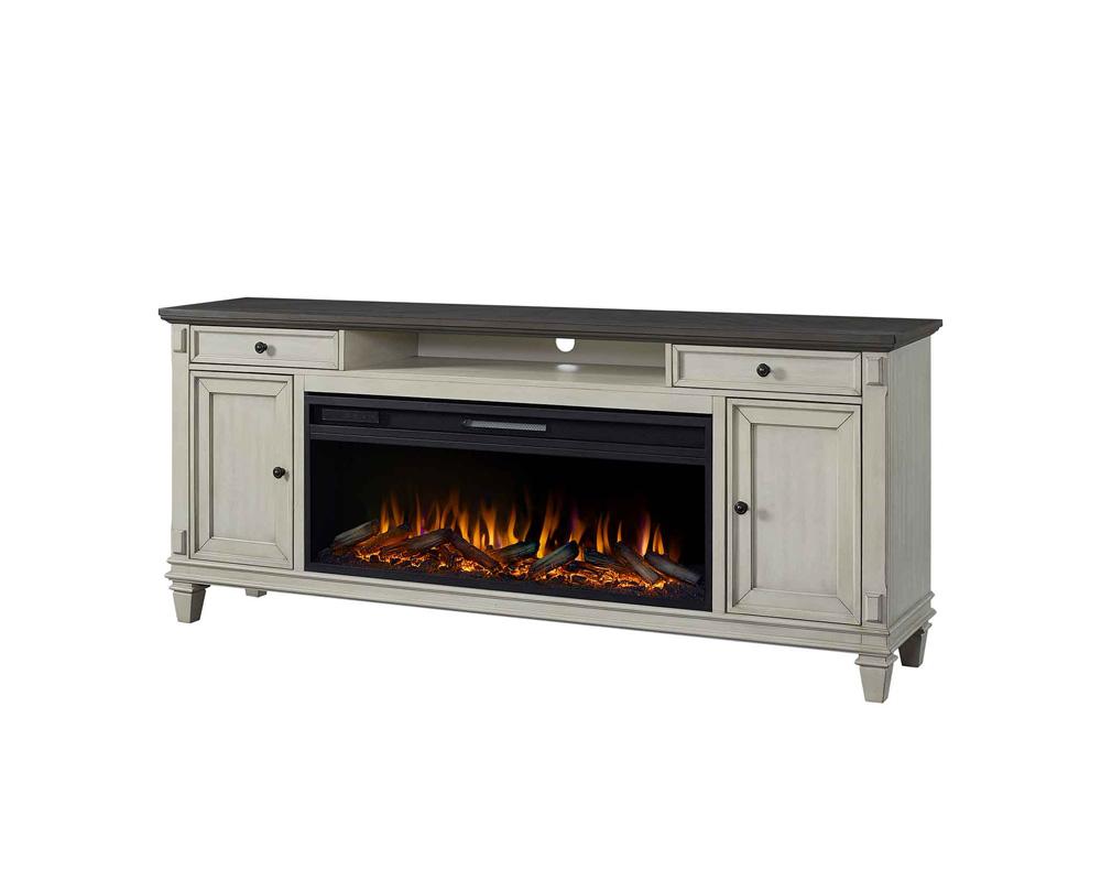 Martin Furniture - Hartford 76 in Traditional Fireplace Console, Entertainment Storage, TV Stand, Fully Assembled, Antique White - IMHF370FPW veiw 3