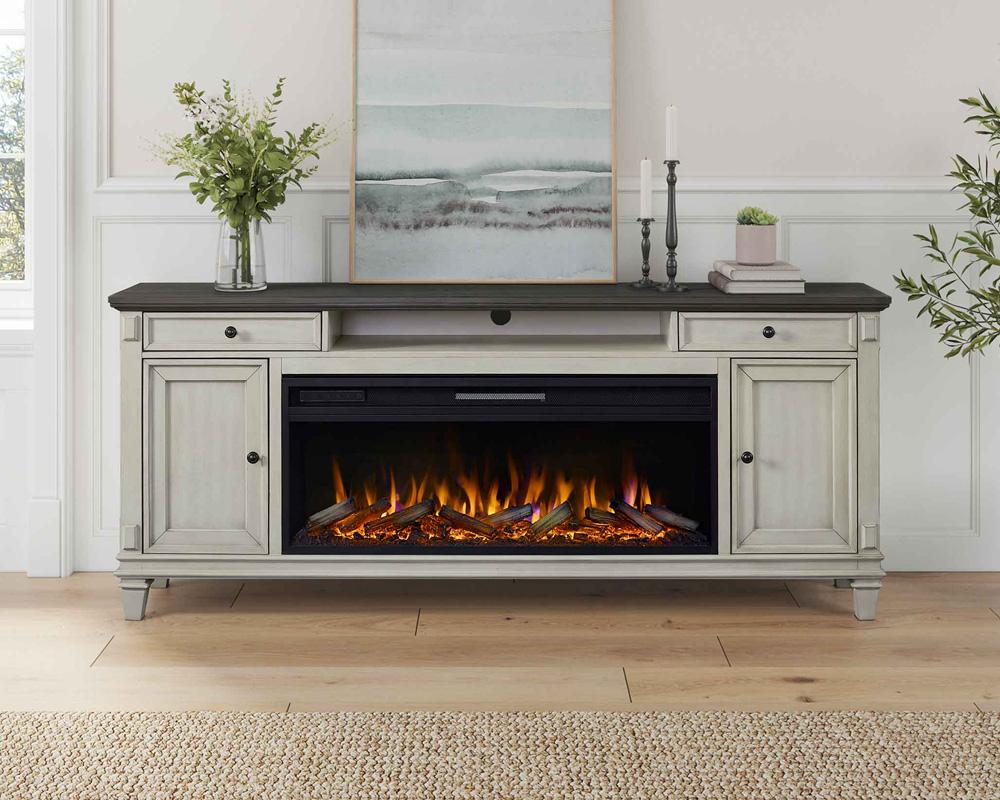 Martin Furniture - Hartford 76 in Traditional Fireplace Console, Entertainment Storage, TV Stand, Fully Assembled, Antique White - IMHF370FPW veiw 10