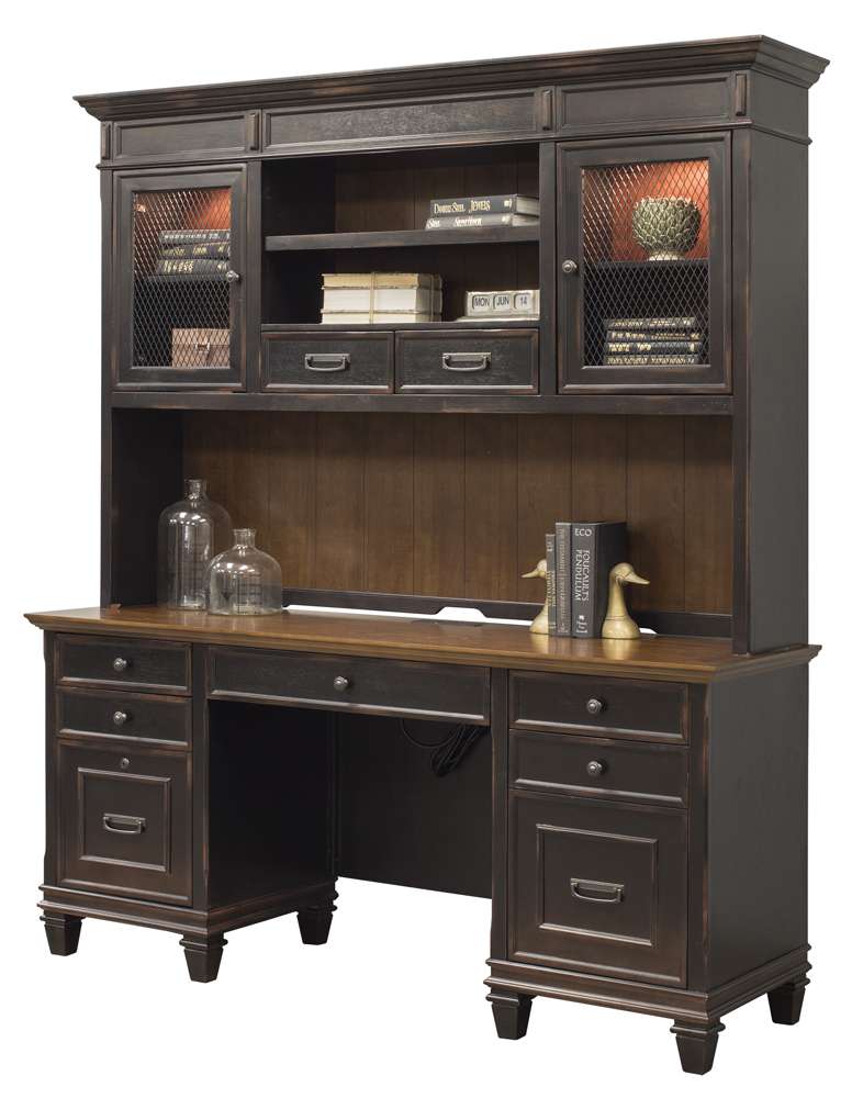 Martin Furniture - Hartford Wood Credenza and Hutch with Wire Mesh Doors, Black - IMHF689_682 veiw 1