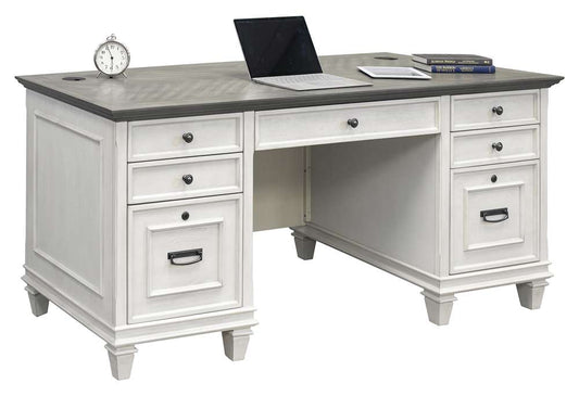 Martin Furniture - Hartford Wood Double Pedestal Desk, Antique White - IMHF680W veiw 1