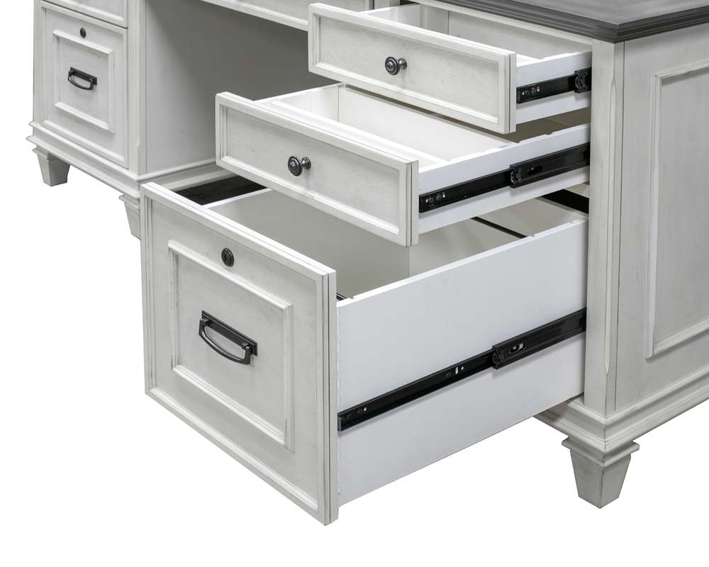 Martin Furniture - Hartford Wood Double Pedestal Desk, Antique White - IMHF680W veiw 2