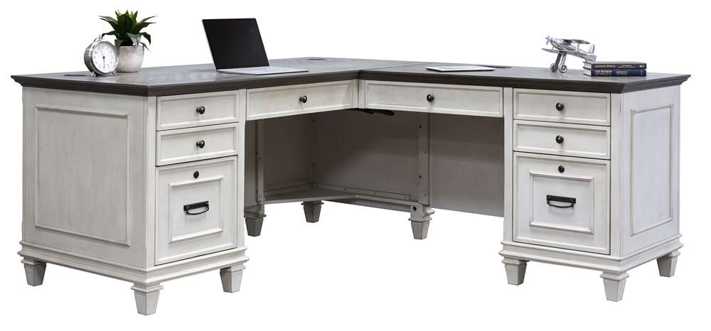 Martin Furniture - Hartford Wood L-Desk and Return, Antique White - IMHF684RW-Kit view 2