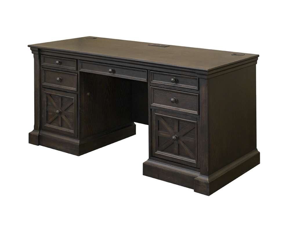 Martin Furniture - Kingston - Traditional Credenza, Wood Office Desk, Writing Table, Storage Desk, Dark Brown - IMKN689 veiw 8