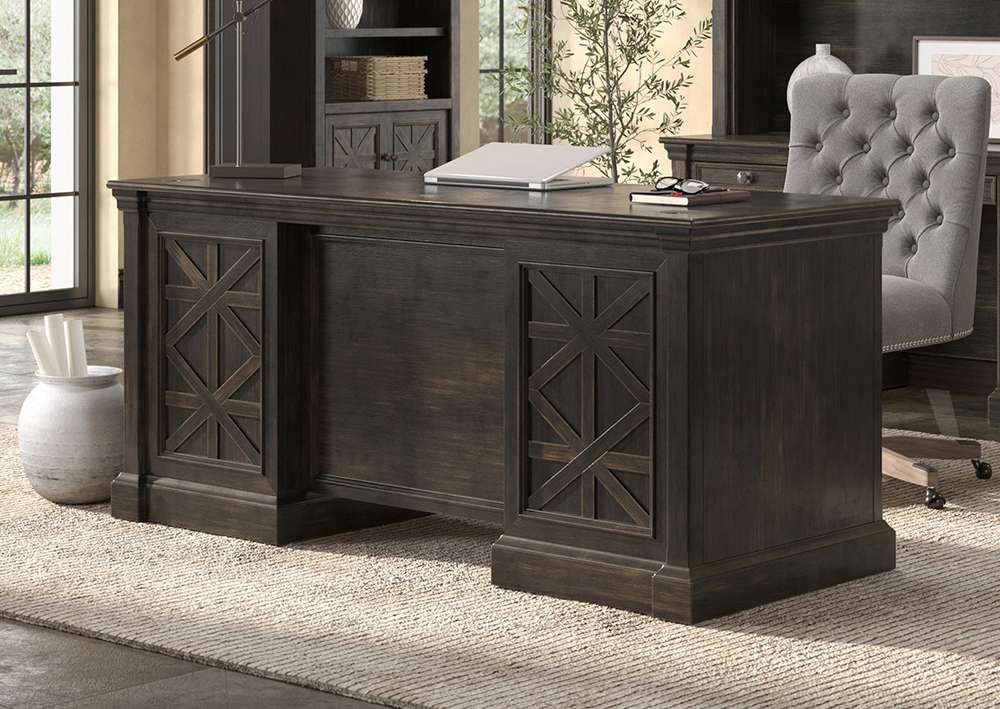 Martin Furniture - Kingston - Traditional Wood Double Pedestal Executive Desk, Writing Table, Office Desk, Fully Assembled, Dark Brown - IMKN680 veiw 1
