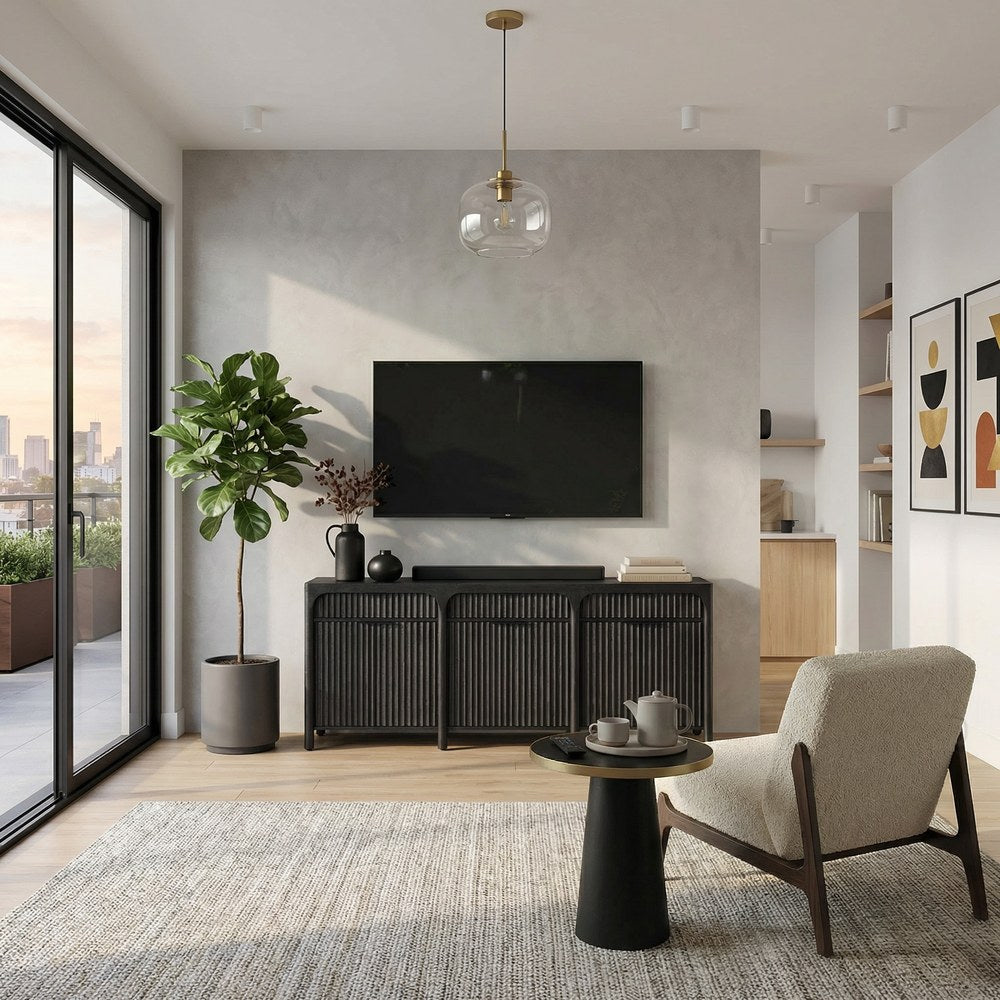 Martin Furniture - Knox - 80" TV Console, Entertainment Stand, Wood Accent Cabinet, Fully Assembled, Ebony Black - IMKX380B view 1