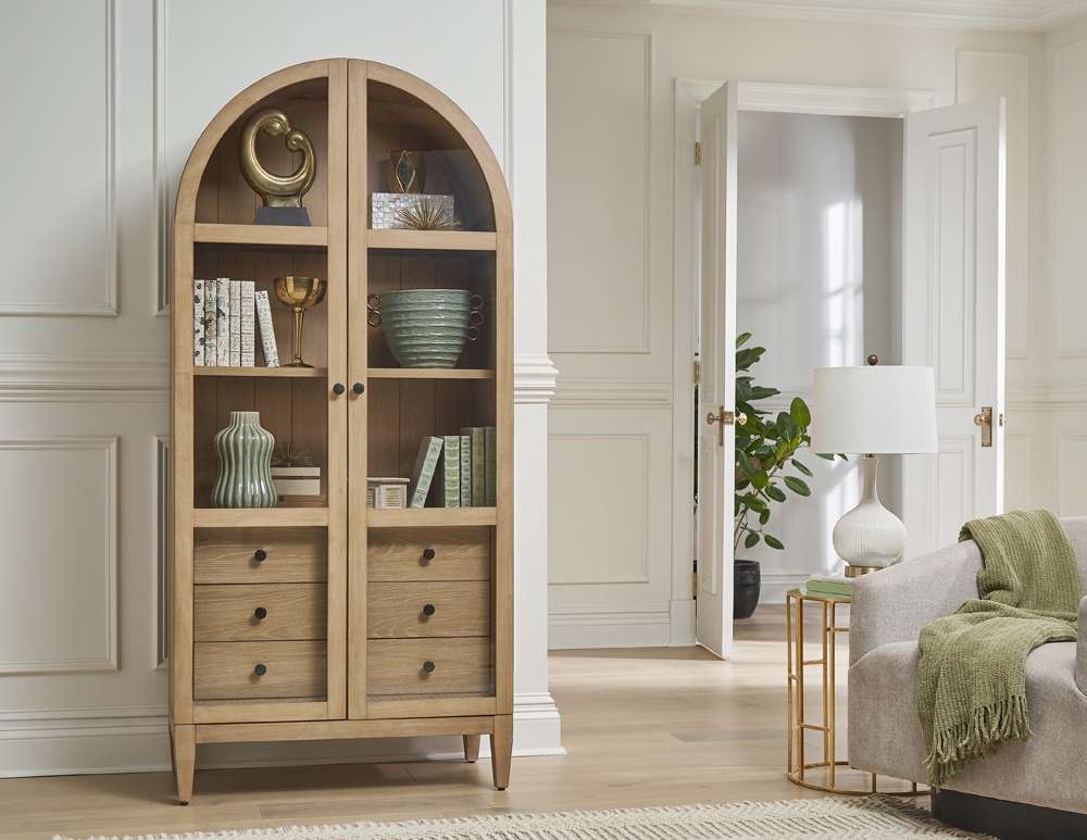 Martin Furniture - Laurel - Modern Wood Arched Display Cabinet/Bookcase, Office Shelving, Storage Cabinet, Fully Assembled, Light Brown - IMLR3678D veiw 1