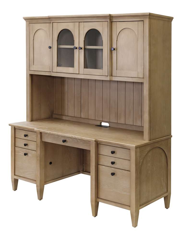 Martin Furniture - Laurel - Modern Wood Credenza and Hutch, Wood Office Desk and Storage Hutch, Light Brown - IMLR682-689KIT veiw 3