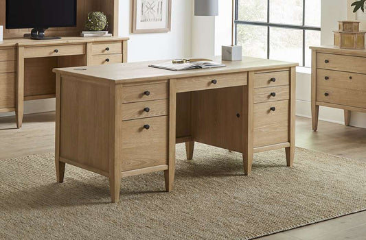 Martin Furniture - Laurel - Modern Wood Double Pedestal Desk, Wood Office Desk, Writing Table, Storage Desk, Fully Assembled, Light Brown - IMLR680 veiw 1