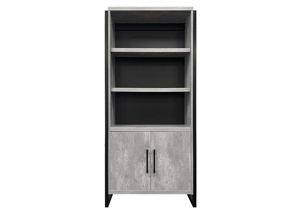 Martin Furniture- Mason- Modern Wood Laminate Bookcase With Doors, Bookcase Shelves, Office Storage Unit, Fully Assembled, Concrete Gray -MNC3678D view 2