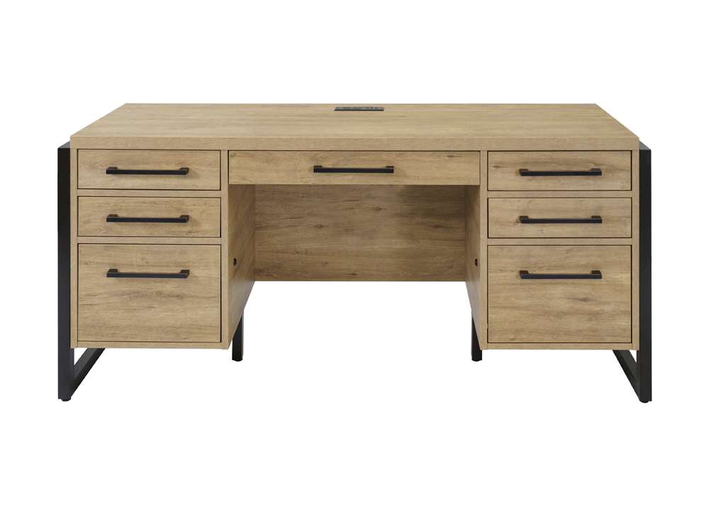 Martin Furniture- Mason- Modern Wood Laminate Office Desk, Office Table, Credenza With Drawers, Fully Assembled, Light Brown -MNM689 view 2