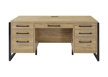 Martin Furniture- Mason- Modern Wood Laminate Office Desk, Office Table, Credenza With Drawers, Fully Assembled, Light Brown -MNM689 view 2