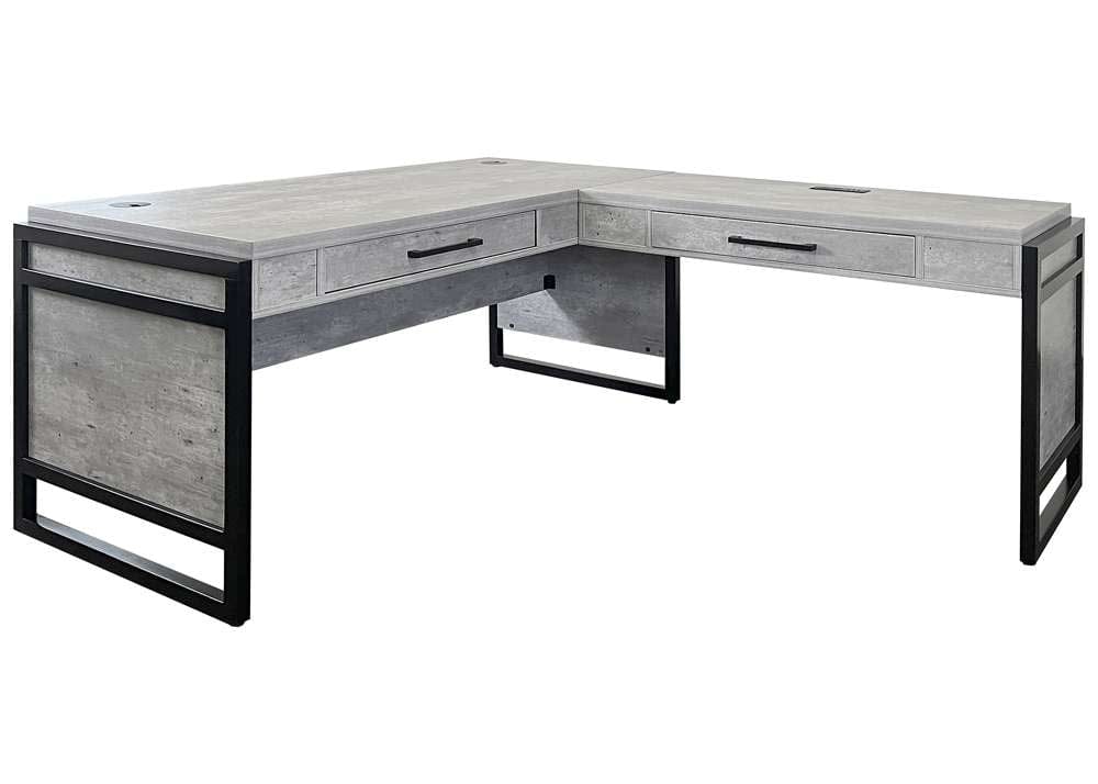 Martin Furniture- Mason- Modern Wood Laminate Open L-Desk & Return, Writing Table, L-shaped Office Desk With Drawers, Concrete Gray -MNC386R-KIT view 1