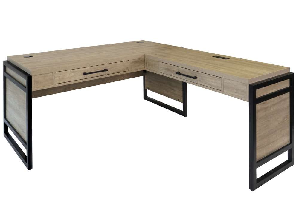 Martin Furniture- Mason- Modern Wood Laminate Open L-Desk & Return, Writing Table, L-shaped Office Desk With Drawers, Light Brown -MNM386R-KIT view 1