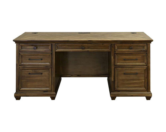 Martin Furniture - Porter - Traditional Credenza, Wood Office Desk, Writing Table, Storage Desk, Brown - IMPR689 veiw 1