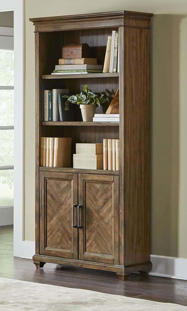 Martin Furniture - Porter - Traditional Wood Bookcase With Doors, Office Shelving, Storage Cabinet, Fully Assembled, Brown - IMPR3474D veiw 1