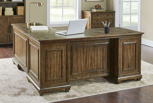 Martin Furniture - Porter - Traditional Wood L-Desk & Return, Writing Table & Return, Office Desk & Return, Corner Desk & Return, Brown - IMPR684R-KIT veiw 1