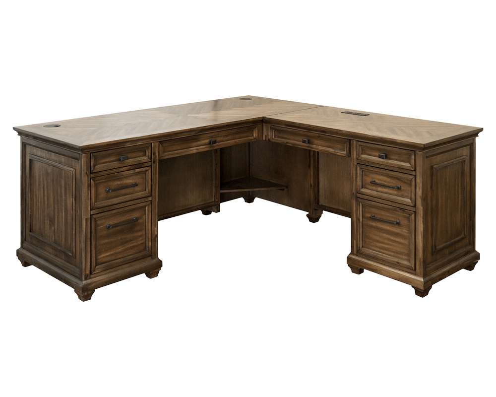 Martin Furniture - Porter - Traditional Wood L-Desk & Return, Writing Table & Return, Office Desk & Return, Corner Desk & Return, Brown - IMPR684R-KIT veiw 2