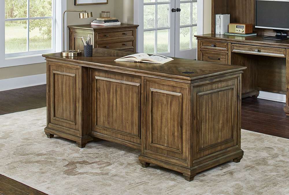 Martin Furniture - Porter - Traditional Wood Double Pedestal Executive Desk, Writing Table, Office Desk, Fully Assembled, Brown - IMPR680 veiw 1